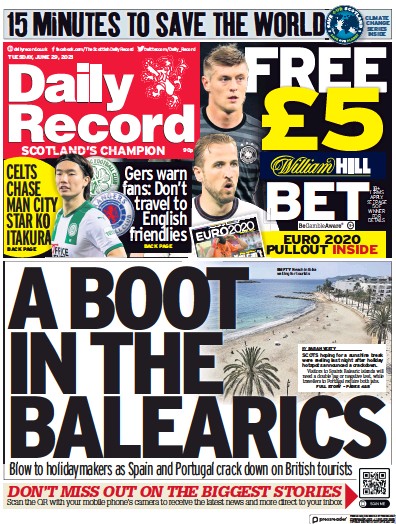 Daily Record (UK) Newspaper Front Page for 29 June 2021