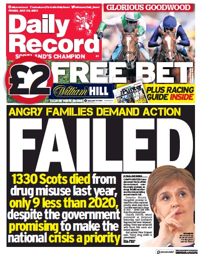 Daily Record (UK) Newspaper Front Page for 29 July 2022