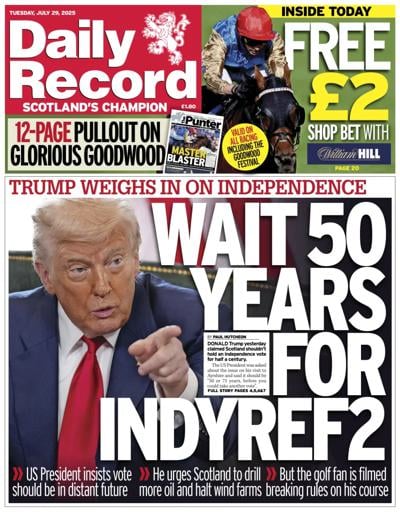 Daily Record (UK) Newspaper Front Page for 29 July 2025