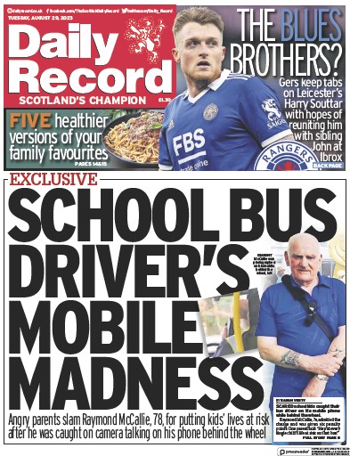 Daily Record (UK) Newspaper Front Page for 29 August 2023