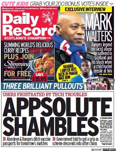 Daily Record (UK) Newspaper Front Page for 2 October 2021