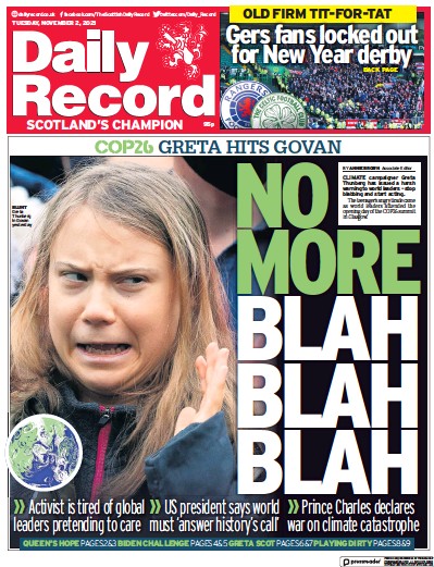 Daily Record (UK) Newspaper Front Page for 2 November 2021