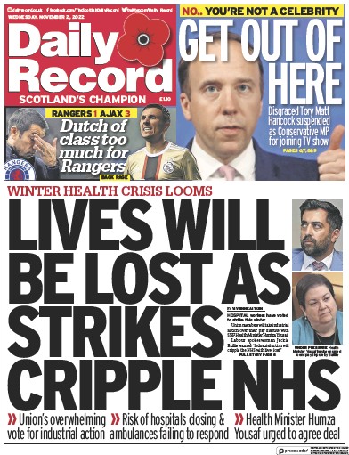 Daily Record (UK) Newspaper Front Page for 2 November 2022
