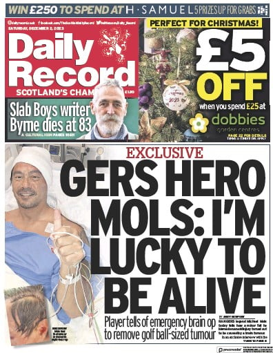 Daily Record (UK) Newspaper Front Page for 2 December 2023