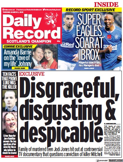 Daily Record (UK) Newspaper Front Page for 2 March 2021