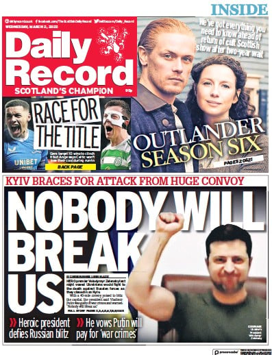 Daily Record Newspaper Front Page for 2 March 2022