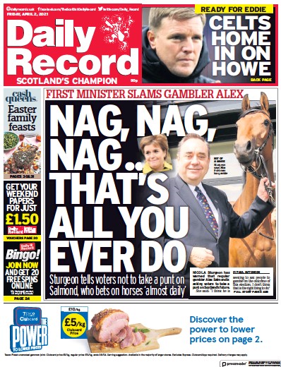 Daily Record (UK) Newspaper Front Page for 2 April 2021