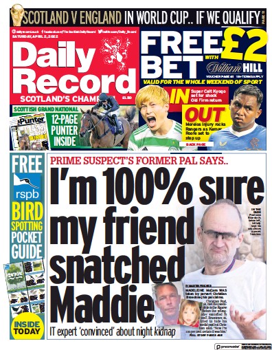 Daily Record Newspaper Front Page for 2 April 2022