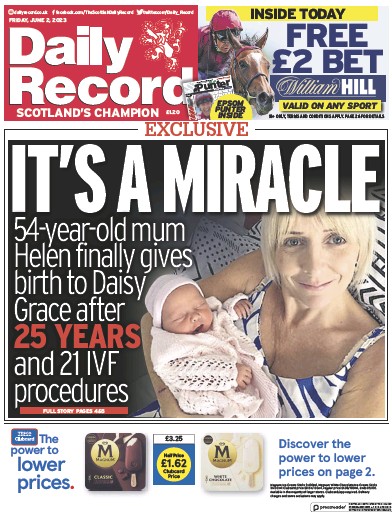Daily Record (UK) Newspaper Front Page for 2 June 2023
