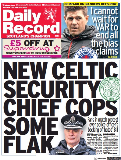 Daily Record (UK) Newspaper Front Page for 30 October 2021