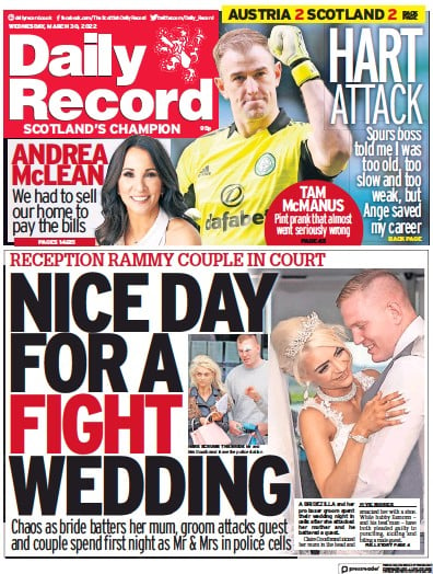Daily Record Newspaper Front Page for 30 March 2022