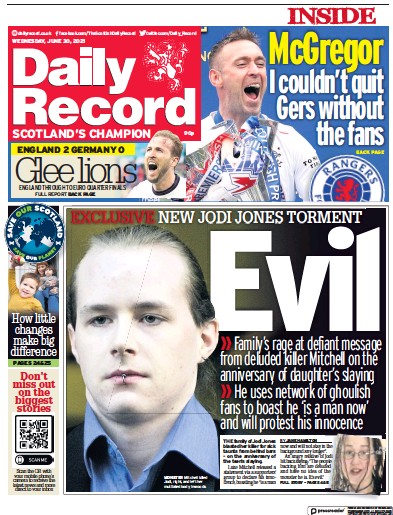 Daily Record (UK) Newspaper Front Page for 30 June 2021