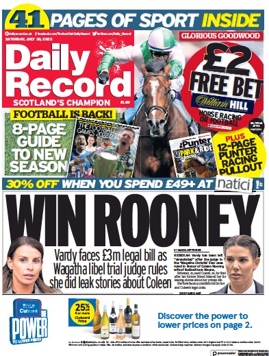 Daily Record (UK) Newspaper Front Page for 30 July 2022