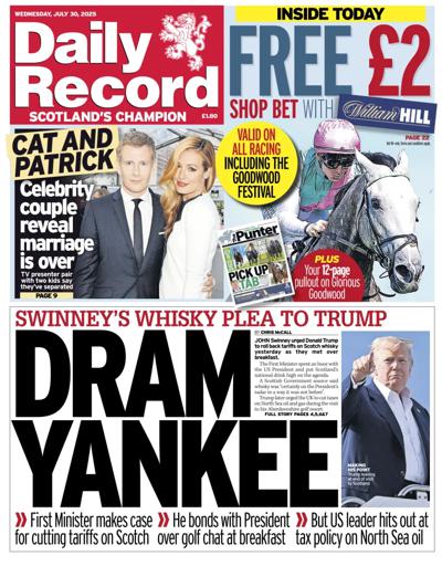 Daily Record (UK) Newspaper Front Page for 30 July 2025