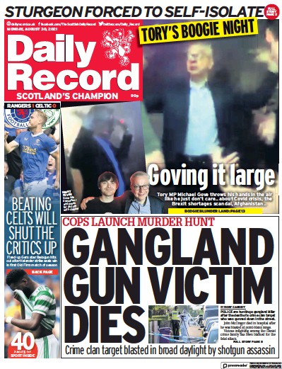Daily Record (UK) Newspaper Front Page for 30 August 2021