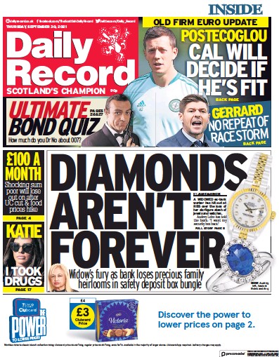 Daily Record (UK) Newspaper Front Page for 30 September 2021