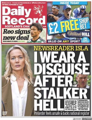 Daily Record Newspaper Front Page for 30 September 2023