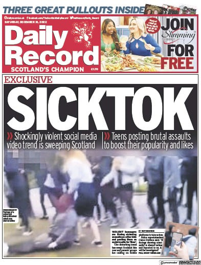 Daily Record Newspaper Front Page for 31 December 2022