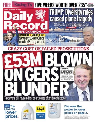 Daily Record (UK) Newspaper Front Page for 31 January 2025