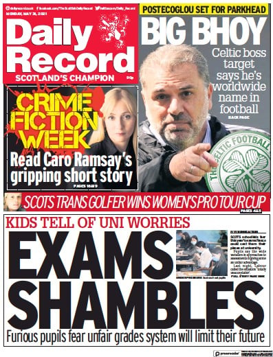 Daily Record Newspaper Front Page for 31 May 2021