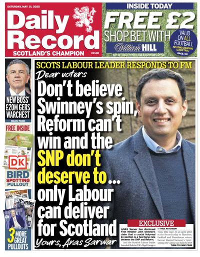 Daily Record (UK) Newspaper Front Page for 31 May 2025