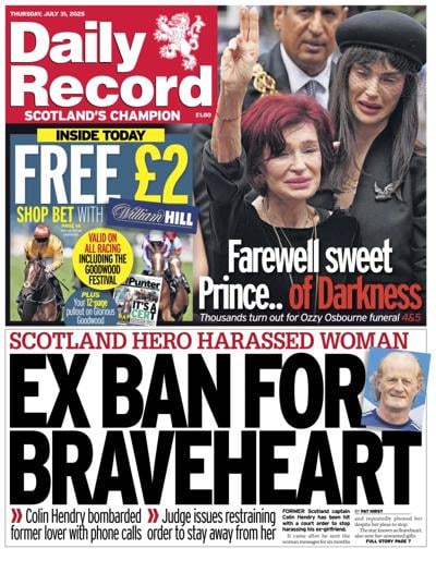 Daily Record (UK) Newspaper Front Page for 31 July 2025