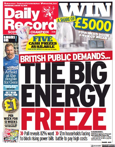 Daily Record (UK) Newspaper Front Page for 31 August 2022