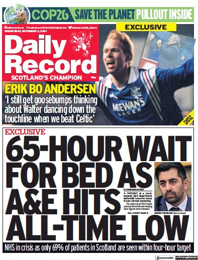 Daily Record (UK) Newspaper Front Page for 3 November 2021
