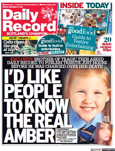 Daily Record (UK) Newspaper Front Page for 3 December 2021
