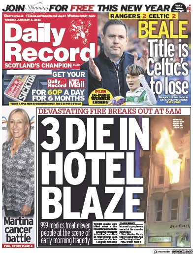 Daily Record (UK) Newspaper Front Page for 3 January 2023