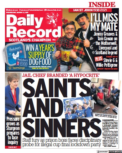 Daily Record (UK) Newspaper Front Page for 3 March 2021