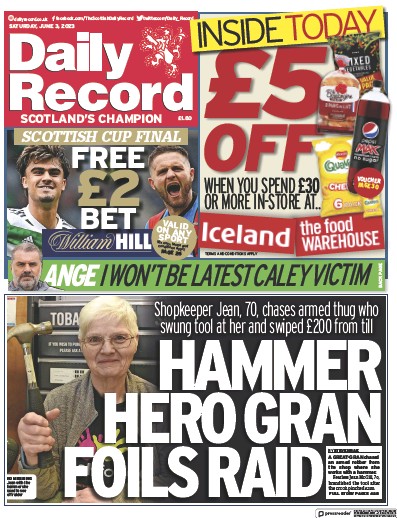 Daily Record (UK) Newspaper Front Page for 3 June 2023