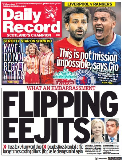 Daily Record Newspaper Front Page for 4 October 2022