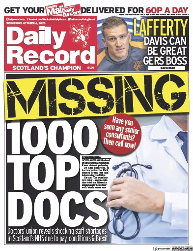 Daily Record (UK) Newspaper Front Page for 4 October 2023