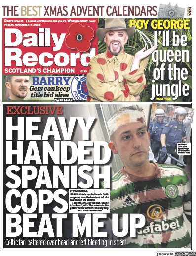Daily Record (UK) Newspaper Front Page for 4 November 2022