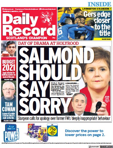 Daily Record (UK) Newspaper Front Page for 4 March 2021