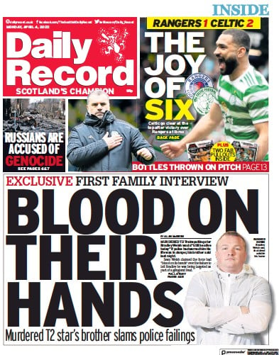 Daily Record (UK) Newspaper Front Page for 4 April 2022