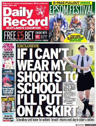 Daily Record (UK) Newspaper Front Page for 4 June 2021