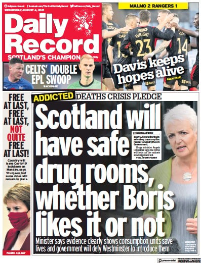 Daily Record (UK) Newspaper Front Page for 4 August 2021