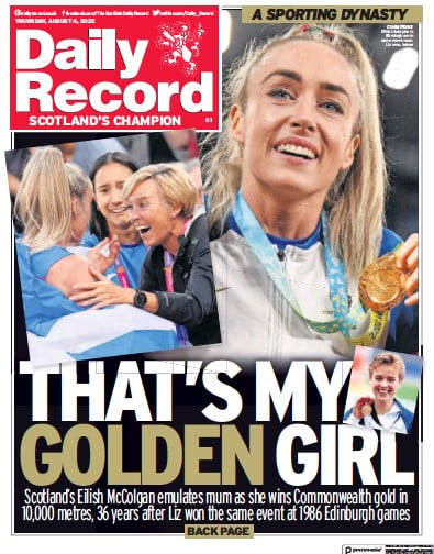 Daily Record (UK) Newspaper Front Page for 4 August 2022