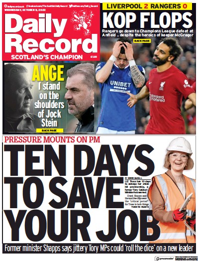 Daily Record Newspaper Front Page for 5 October 2022
