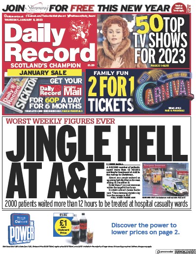 Daily Record (UK) Newspaper Front Page for 5 January 2023