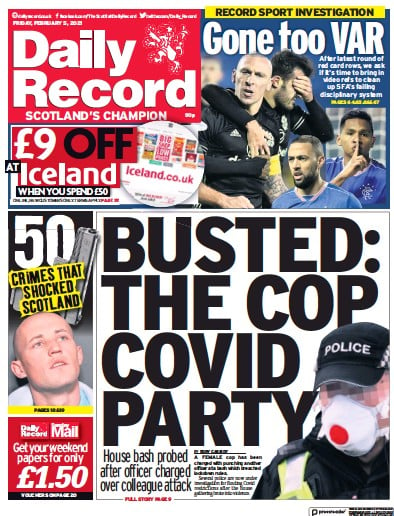 Daily Record Newspaper Front Page for 5 February 2021