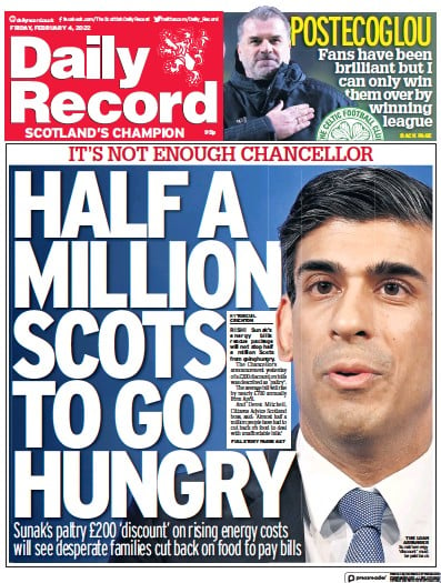Daily Record (UK) Newspaper Front Page for 5 February 2022