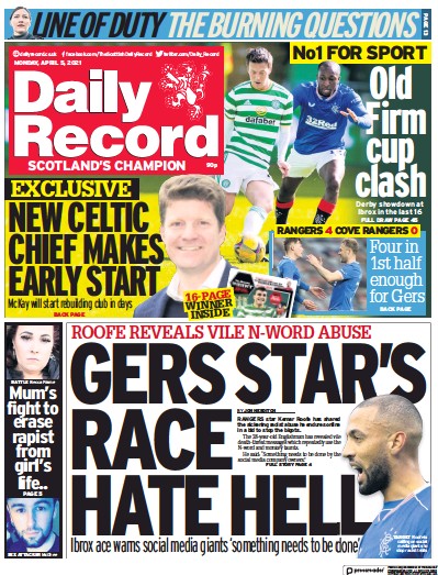 Daily Record (UK) Newspaper Front Page for 5 April 2021