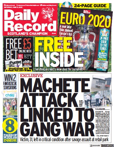 Daily Record Newspaper Front Page for 5 June 2021
