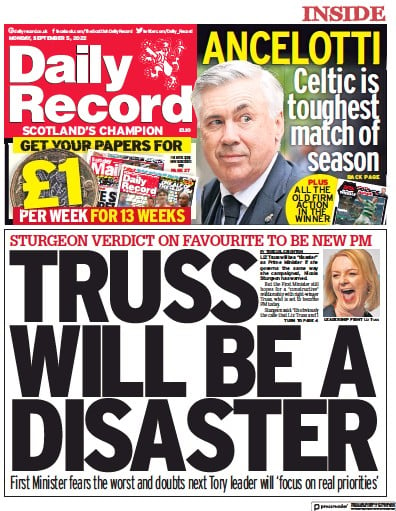 Daily Record (UK) Newspaper Front Page for 5 September 2022