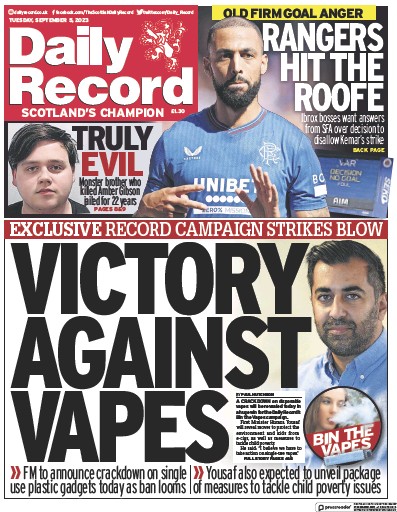 Daily Record (UK) Newspaper Front Page for 5 September 2023