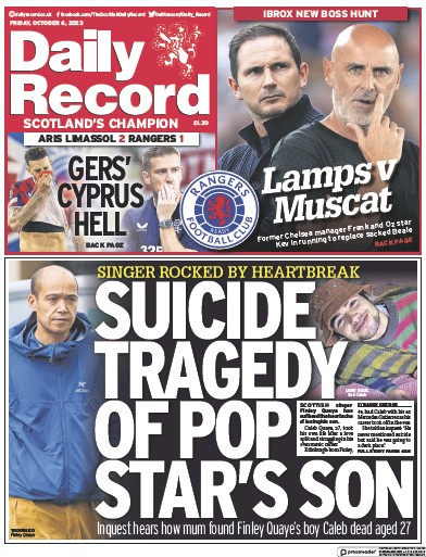 Daily Record (UK) Newspaper Front Page for 6 October 2023