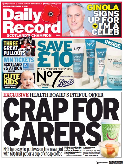 Daily Record (UK) Newspaper Front Page for 6 November 2021
